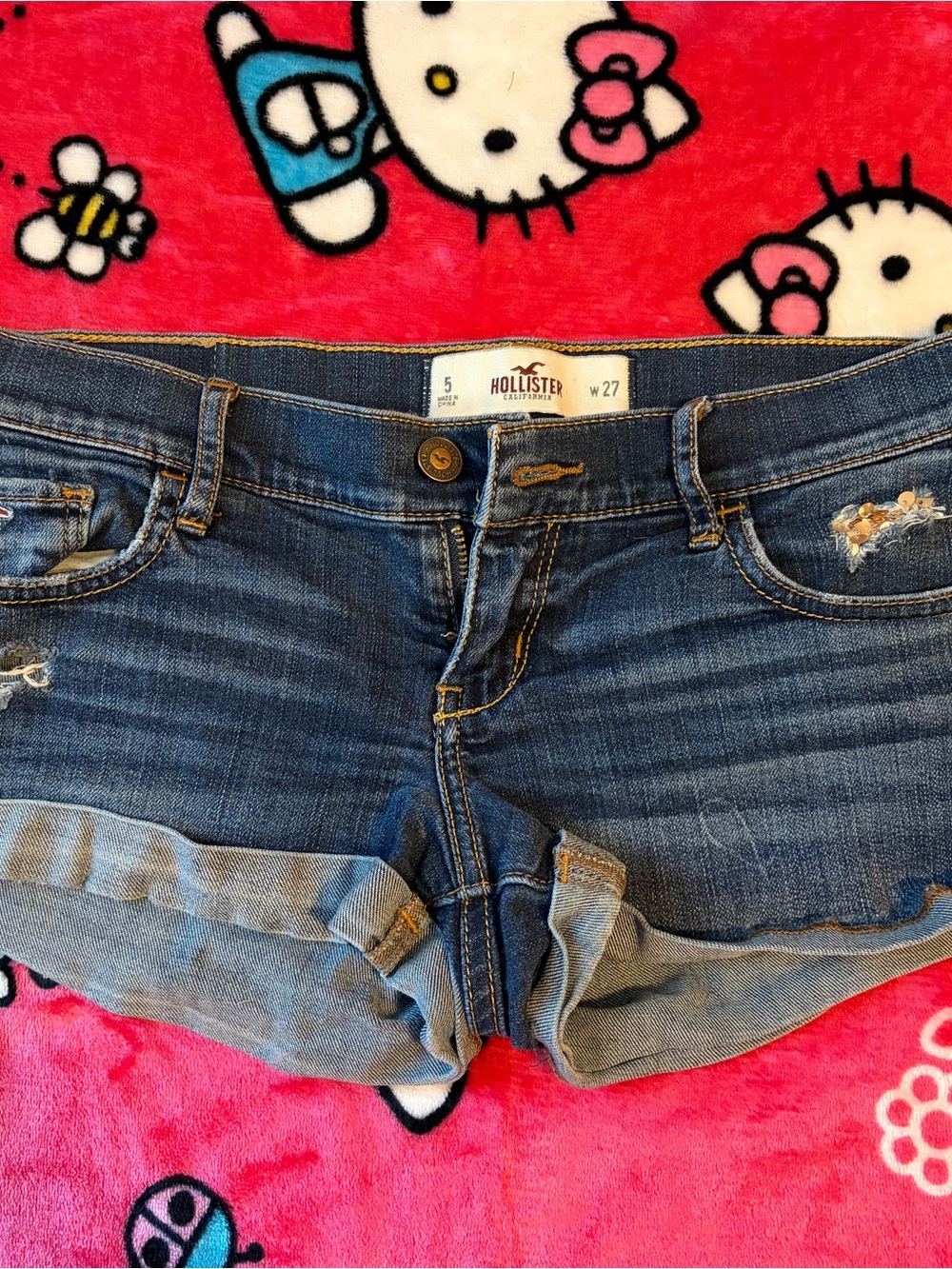 Hollister Dark Blue Rolled Hem Denim Shorts